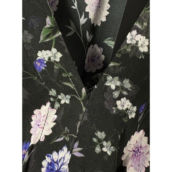 THE KOOPLES Womens Size 2 Black/Purple Peony Floral Silk Chiffon Blouse Top NEW - Picture 4 of 11